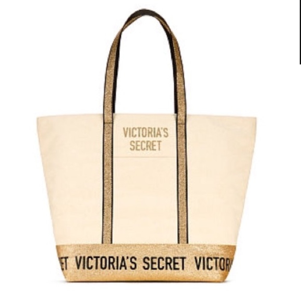 Victoria’s Secret Gold Glitter Canvas Tote